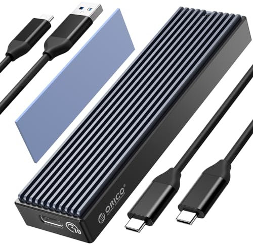 ORICO M.2 NVMe SATA SSD Gehäuse Adapter, USB3.2 Gen2 10Gbps NVMe PCI-E 6Gbps NGFF SATA M-Key (B+M Key), Unterstützt UASP Trim für M.2 SSD Größe M und B&M Keys 2230/2242/2260/2280(bis zu 4TB)- M2PVM