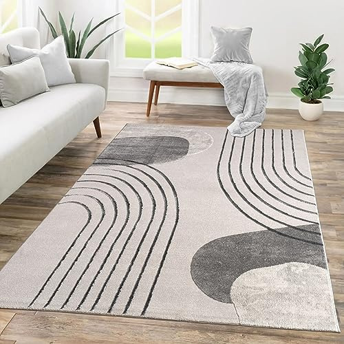 TT Home Tappeto Camera Da Letto Soggiorno Pelo Corto Disegno Geometrico 3D Astratto, Colore:Grigio Crema, Dimensione:120x160 cm