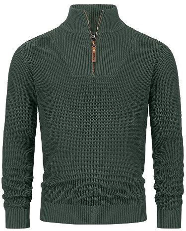 Indicode Herren INYassip Strickpullover mit Stehkragen | Pullover Herrenpulli mit Kragen und Reißverschluß Army, M