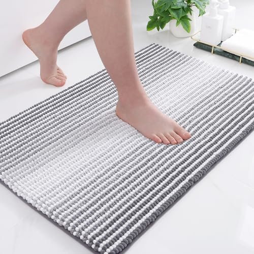 OLANLY Chenille Badezimmerteppich Weich Saugfähige Badematte rutschfest Badteppich Mikrofaser Badvorleger Waschbar Duschvorleger für Badezimmer - 40 x 60 cm, Grau