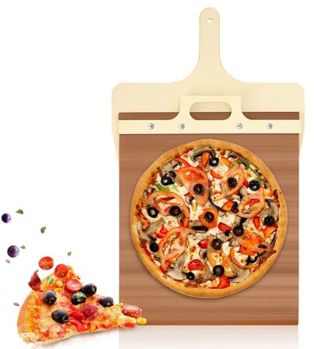 FIDWALL Sliding Pizza Peel 12 inch,Verschiebbare Pizzaschaufel,Pizzaschieber zum Übertragen von Pizzen,Pizzaschieber mit Griff,hitzebeständig,Antihaft-Pizzaschieber,Pizzazubehör (Holzfarbe)