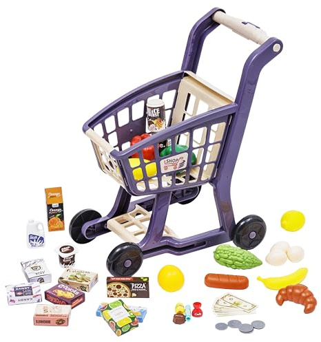 Baroni Toys Chariot de Supermarché avec Sons Réalistes e 41 Accessoires, Chariot de Courses Jouet pour Enfants de 3 à 7 Ans