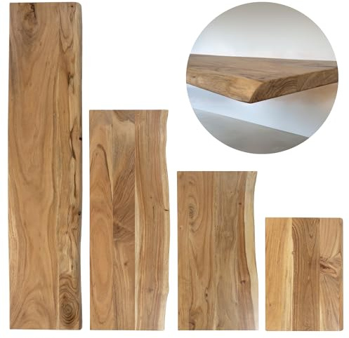 trelevo Holzplatte 60x30 cm, Akazienholz massiv 26mm, Tischplatte naturfarben, Baumkantenplatte für Regale und Rückenlehne Bank, einseitige Baumkante