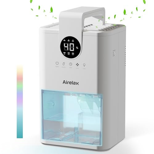 Airelax Dehumidifier 1000ml Portable Dehumidifiers for Home, Small Dehumidifier for Bedroom, 5 Touch Function Buttons & 7-Colour Night Light, Whisper-Quiet with Auto Shut Off for House, Bathroom, RV