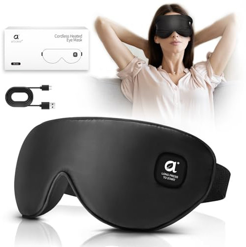 Heated Eye Mask for Dry Eyes, arboleaf Eye Mask for Sleeping Cordless Rechargeable, Blackout Sleep Eye Heat Mask, Temperature Control, Washable Cover & Travel, Gifts for Women Men, 1000mAh Battery