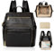 MISS FONG Wickelrucksack Wickeltasche Große, Baby Rucksack Wickelrucksack Leder Lässig Babytasche Kapazität Mit 18 Wickeltasche Organizer, Wickelunterlage für Mama & Papa-Schwarz
