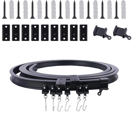 KJLEEN Rail de rideau de plafond flexible et robuste pour baie vitrée, camping-car, caravane, séparateur de pièce, coin de douche (noir, 3 m)