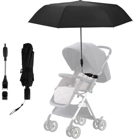 UPROZIL Sonnenschirm für Kinderwagen, Kinderwagen Regenschirm 50+ UV, Kinderwagen Sonnenschirm Regenschirm mit Regenschirmgriff, 90cm Durchmesser Universal Sonnenschirm Buggy Kinderwagen-Schwarz