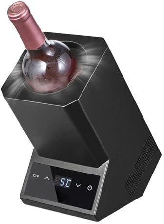 Enfriador De Vino Eléctrico, Enfriador De Botellas Individual para Vino De 750 Ml O Champán, Refrigerador Sin Hielo Que Mantiene El Frío hasta 24 H, con Pantalla LCD De Temperatura