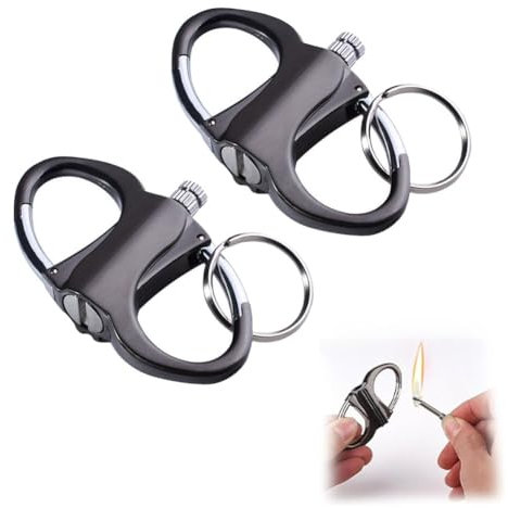 Lot de 2 briquets Infinity - Allumettes étanches - Allumettes étanches - Allume-feu d'urgence - Porte-clés d'extérieur en métal - Bâton étanche illimité (noir, 2 pièces)