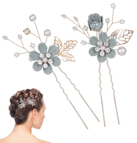 DECOMELODY Pince Cheveux Fleur Élégante pour Mariage, Lot de 2 Pièces en Alliage et Tissu, Tenue Solide, Accessoires pour Coiffure de Mariée Lors de Cocktail et Cérémonie