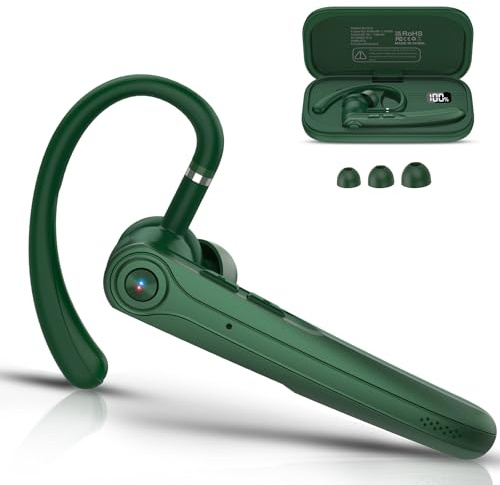 Bluetooth Headset V5.4, Handsfree Bluetooth Earpiece with Dual ENC Mic, Single wireless Headset 25Hrs Talk 180Hrs Standby Time, In-Ear Headphones for Driving/Business/Office with Android iOS Laptop