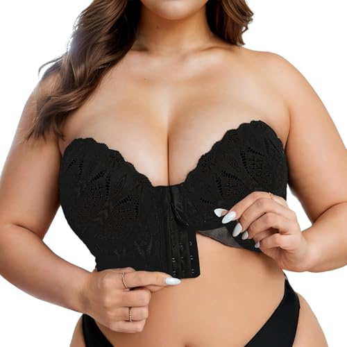 Générique Soutien Gorge Bandeau sans Armature Grande Taille Bretelle Transparente Brassiere Femme Support Sein Collant SoutienGorge Ni Rembourrage Amovible Invisible Push Up Minimiseur Soutien Gorge