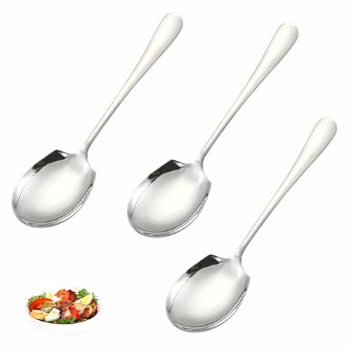 3 Piezas Cuchara de Servir Grandes Cucharas de Ensalada de Acero Inoxidable Serving Spoon con Mango Largo para Banquete Hotel Restaurante Buffet 24 x 6.4 cm