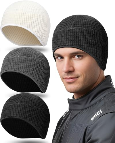 Newcotte 3 Pcs Winter Thermal Skull Caps Helmet Liner Fleece Lined Warm Cycle Cap Ski Hat Beanie Sport Headband for Men Women (Classic Color)