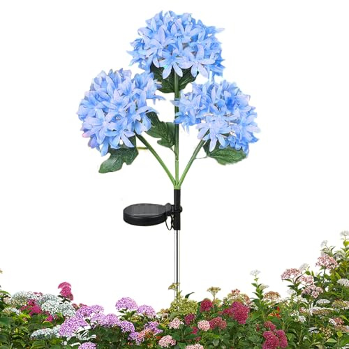 Genérico Lámparas solares de hortensia - Luz artificial con 2 modos de iluminación, pétalos y hojas de seda, decoración de jardín en flor, solar para patio y patio | Decoración de jardinería