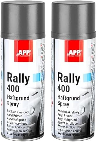 APP Rally 400 Acryl Primer Spray - Primer aggrappante universale | Fondo primer con ottima aderenza | Primer spray per metallo, carrozzeria, plastica, legno | 400 ml | Grigio (Confezione da 2)