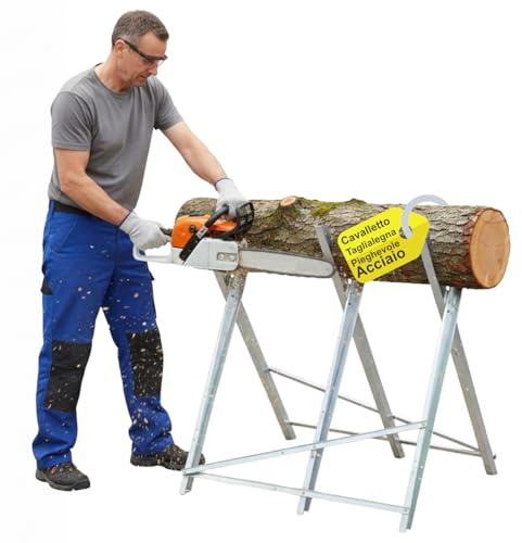 Daimann - Cavalletto Taglialegna in Acciaio Pieghevole Portata 100 kg con Profili Dentellati per Tronchi fino a 28 cm, Cavalletto per Taglio Legna Stabile per Motosega o Sega Manuale