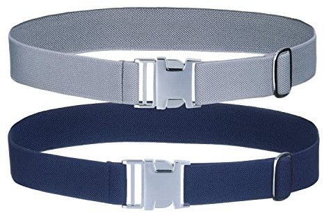 AWAYTR Kids Toddler Belt for Boy - 2 Pack Easy to Use Zinc Alloy Buckle Belts for 2-12 Boys and Girls (Navy blue/Gray)