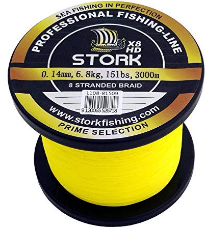 Stork HDx8, 8-Fach geflochtene Premium Angelschnur 3000m (Gelb, 65 lbs / 29.5 kg / 0.37 mm)