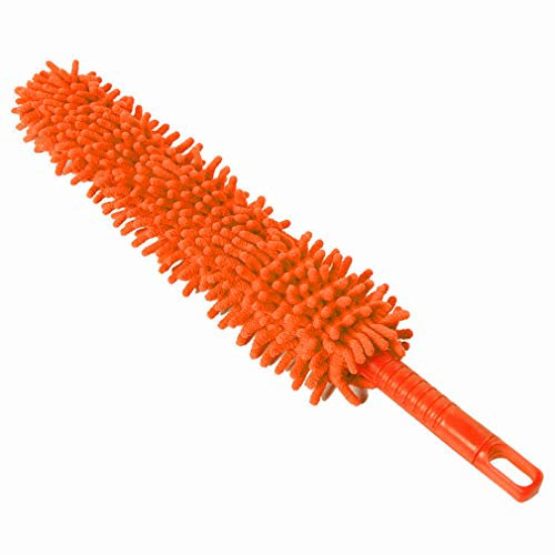 Junhouse Wheel and Rim Brush Extra Long Flexible Microfiber Chenille Car Vehicle Wheel Washing Cleaning Brush Household Cleaning Tool Appliances Dusters (Orange)