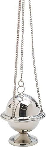 WEIHRAUCHFASS AUS Messing VERNICKELT – Höhe 10 cm – Glänzend SILBERFARBEN – RÄUCHERGEFÄSS/RAUCHFASS/WEIHRAUCHGEFÄSS – Mit Edelstahlschale – Zum Räuchern mit Kohle – MaMeMi