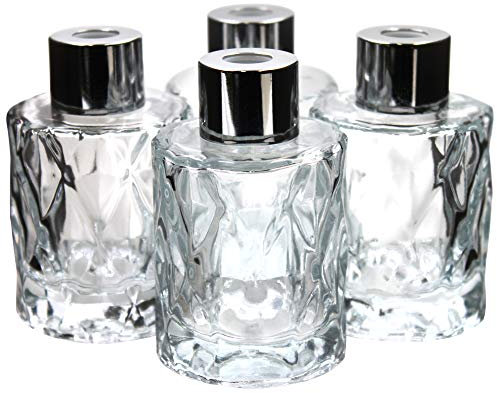 Frandy House Pack of 4 Glass Diffuser Bottles Essential Oil Fragrance Reed Holders Round 50ml 1.7 fl oz Elegant diamond design Premium Quality