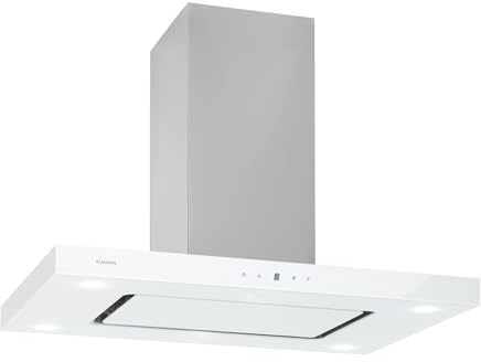 Klarstein Valeria Cappa Isola - 230W, max 642 m³/h, 3 livelli di potenza, illuminazione LED, pannello touch, vetro, acciaio inox, efficiente, PureAmbience Concept, bianco