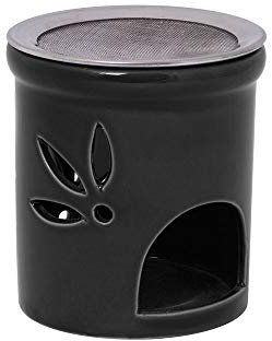 Bitto Brûle-encens et Lampe odorante Duo Noir avec Une coupelle en céramique et Un Tamis en Acier INOX, H: 11 cm, Ø 9 cm