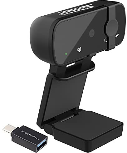 Somikon Webkamera: 4K-USB-Webcam mit Linsenabdeckung und USB-A-auf-USB-Typ-C-Adapter (PC Camera, USB Camera 4K, Sichtschutz)