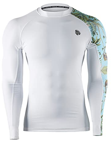 HUGE SPORTS Compression Rashguard Homme Séchage Rapide Maillot de Corps à Manches Longues pour Surf Natation Forêt Blanche 3XL