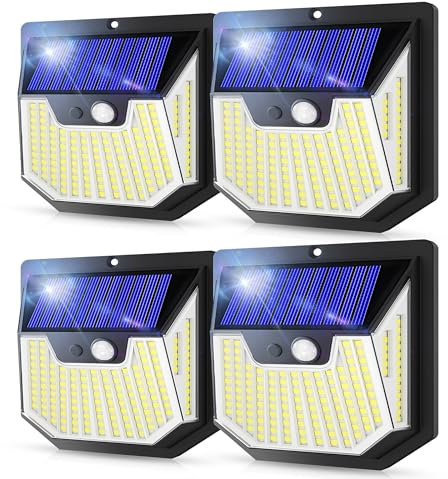 Solar Security Lights Outdoor Graden - 4PACK Solar Wall Lights 270° Wide Angle Motion Sensor Lights IP65 Waterproof Outside Powered Flood Lighting for Fence Garden