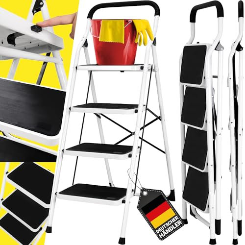 𝐂𝐑𝐀𝐅𝐓𝐅𝐔𝐋𝐋 Trittleiter CF-132A | 𝟑 𝐉𝐀𝐇𝐑𝐄 𝐆𝐀𝐑𝐀𝐍𝐓𝐈𝐄 - 2-5 Stufen Leiter - Klapptritt - Treppenleiter - Klappleiter - Haushaltsleiter - Stehleiter - Mehrzweckleiter (4 Stufen)