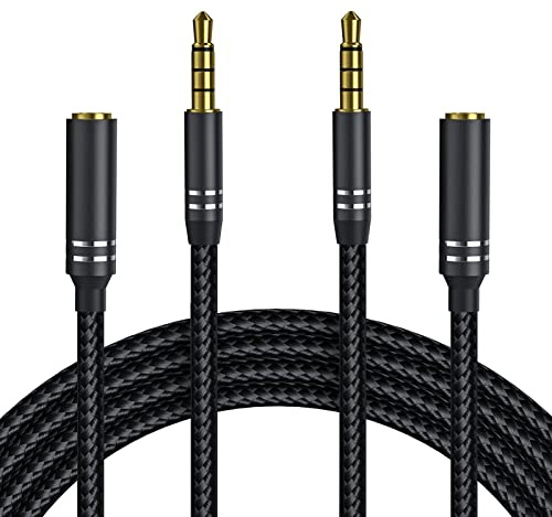 Jeselry 2 Pack 3.5mm Headphone Extension Cable (4Ft/1.2M), 4 Pole Hi-Fi Stereo Sound Audio Cable, Nylon Braided Male to Female AUX Cord, Auxiliary Extender for All 3.5 mm Enabled Devices - Black
