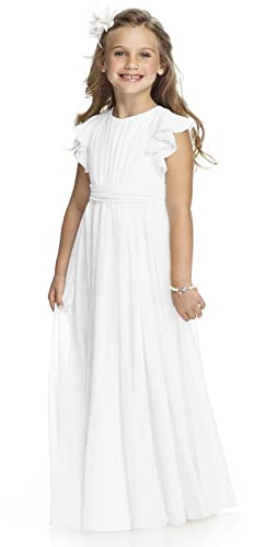Aibaowedding Vestido de dama de honor de gasa con mangas con vuelo, para niña, blanco, 12-13 Años