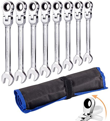 Qnkaa Flexible Ratchet Wrench Set 8pcs 9-17mm Spanner Gear Ring Ratcheting Combination Flexi Wrenches Kit Metric Flex Head