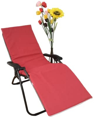 Cojín Tumbona 180x50x3cm Reclinable Colores lisos. Colchoneta Tumbona Exterior con Relleno de Espuma. Con tira de sujeción. Se puede doblar fácilmente para una mejor transportación. (Rojo)