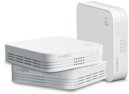 STRONG - Kit WiFi Mesh - AC 1200 Mbps - Hasta 450m² de Cobertura WiFi Adicional - Compatible con Cualquier Box y Router Estándar - Doble Banda 2,4 GHz + 5 GHz - 3 Puertos Gigabit Ethernet - Blanco