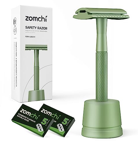 ZOMCHI Rasoio di sicurezza da donna, rasoio di sicurezza con supporto per rasoio, rasoio da donna con 10 lame, privo di plastica (Rasoio Verde Felcia)