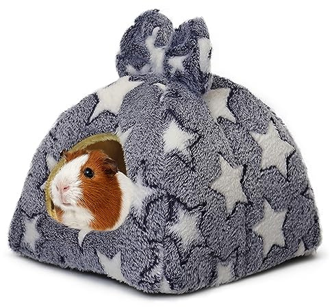 Mygeromon Guinea Pig Bed Rabbit Hideout Small Pet Snuggle Cave Warm Washable Winter Fleece Sleeping Hides House for Bunny/Ferret (Star)