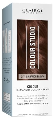Clairol COLOUR STUDIO Step 2 Permanent Hair Dye 5/74 Cinnamon Brown (50ml) | Long Lasting Rich Colour Results and 100% Grey Coverage
