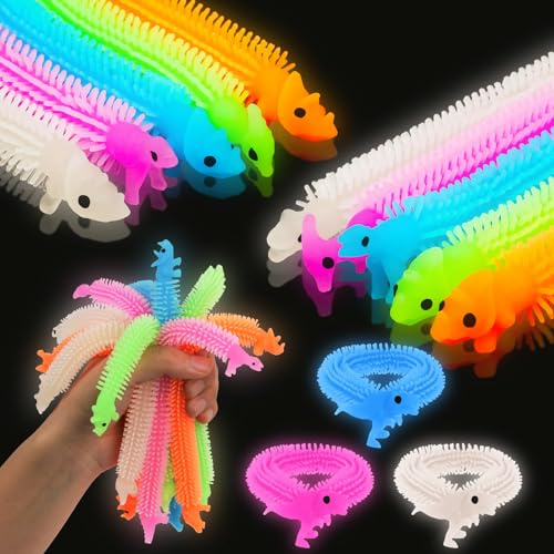 Ainiv Dinosaurier Stretchy String Sensory Spielzeug - 10 Glow in the Dark Stressabbau Squeeze, Sensorische Fidget für Kinder Erwachsene mit Autismus ADHD Therapie
