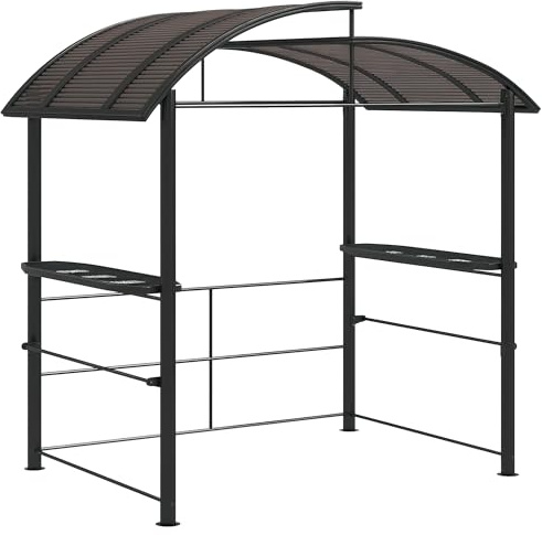 Outsunny Gazebo per Barbecue con Tetto in Policarbonato e 2 Ripiani Portaoggetti, Gazebo da Giardino in Metallo e PC, 240x150x230cm, Grigio Scuro