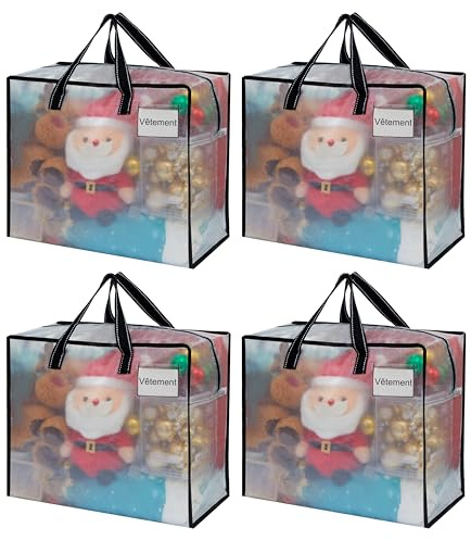 VENO 4 Pack Heavy Duty Moving Bags, Storage Bags, Packing Supplies, Top Zipper, Storage Totes for Camping, Clothes, Bedding, Comforters, Pillows (13 Gallon Clear, 4 Pack)