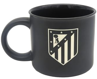 CYPBRANDS Atlético de Madrid, Taza, Taza Cerámica, Desayuno, Menaje, Tazas Originales, Color Negro, Producto Oficial