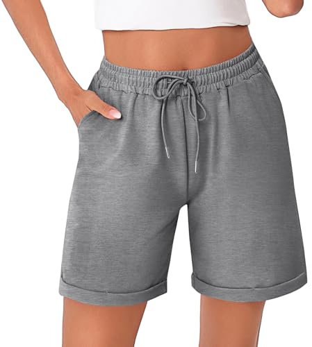 Litherday Kvinnors Bermudashorts med fickor för jogging löpning fitness sommar mjuk och andningsbar, Färg: grå, L