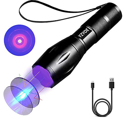 YZYOE 365 nm torcia a luce nera ricaricabile, fluorescente lampada di rilevamento dell'agente, giada, gioielli, soldi di carta, rivelatore di funghi, torce UV LED 1 modalità luce di rilevamento.