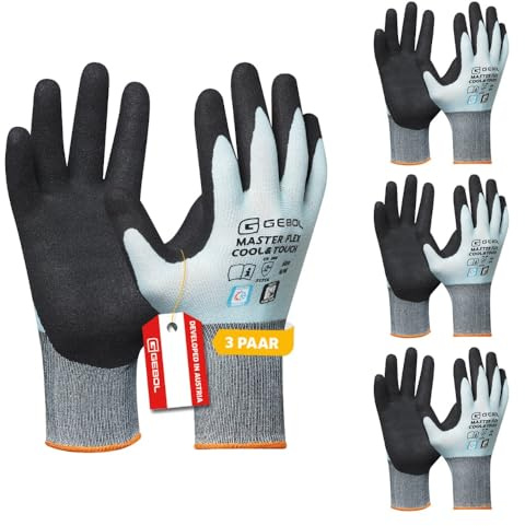Gebol Master Flex Cool&Touch, 3 Paar kühlende Arbeitshandschuhe für Herren mit THERMATECH Faser gegen Schweiß, Touchscreen geeignet, atmungsaktiv, XL (Gr. 10)