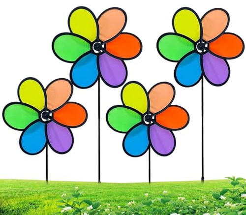 JINGLING Mulino a vento per giardino, decorazione a forma di fiore, per esterni, girevole a 360°, animata, decorazione divertente per parchi giochi, terrazza, cortile e balcone
