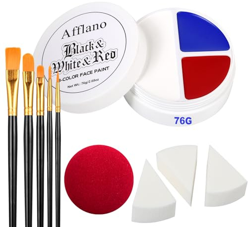 Kit De Pinturas Faciales Rojas, Azules Y Blancas White Face Paint Makeup Set Maquillaje Pintacaras Halloween Profesional No Toxicas Para Teatral Cosplay Carnaval Fiesta Clown FX Zombie Vampiro